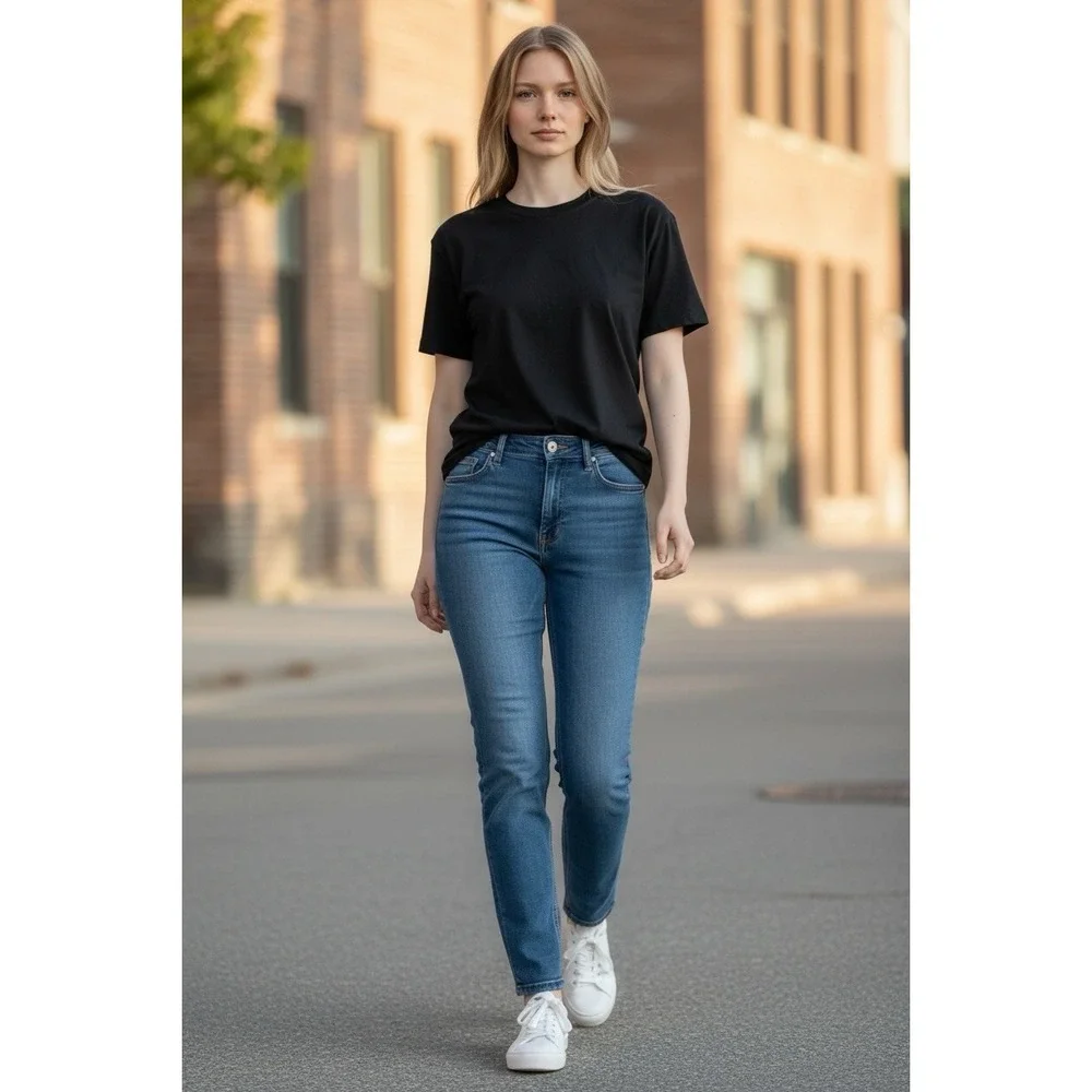 True Religion Billie Mid Rise Straight Jeans Women's 28 Medium Wash Stretch